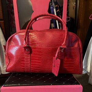 NWOT Red Crocodile-Embossed Bath & Body Works travel tote